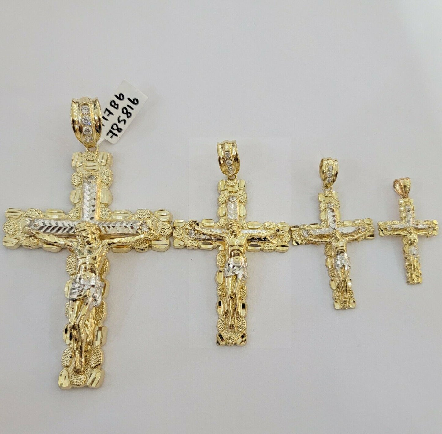 10k Gold Pendant charm Jesus cross crucifix 4" 3" 2" 1.5" Men women Real 10kt - Reva Jeweler