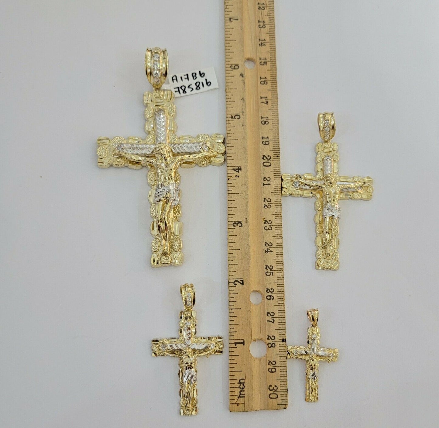 10k Gold Pendant charm Jesus cross crucifix 4" 3" 2" 1.5" Men women Real 10kt - Reva Jeweler