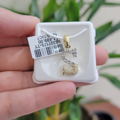 10k Gold Pendant Initial Charm Natural Diamond A - Z Alphabet 10K Yellow Gold REAL - Reva Jeweler