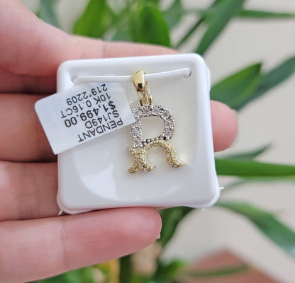 10k Gold Pendant Initial Charm Natural Diamond A - Z Alphabet 10K Yellow Gold REAL - Reva Jeweler