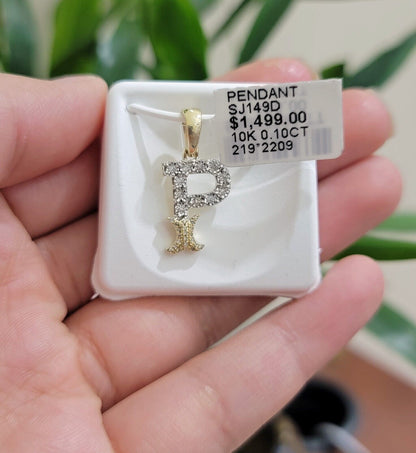 10k Gold Pendant Initial Charm Natural Diamond A - Z Alphabet 10K Yellow Gold REAL - Reva Jeweler