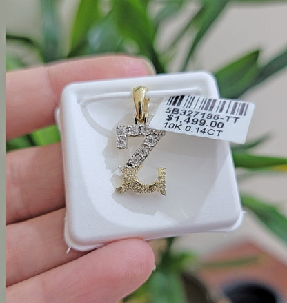 10k Gold Pendant Initial Charm Natural Diamond A - Z Alphabet 10K Yellow Gold REAL - Reva Jeweler
