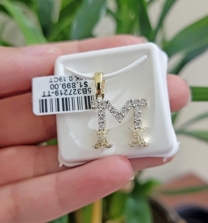 10k Gold Pendant Initial Charm Natural Diamond A - Z Alphabet 10K Yellow Gold REAL - Reva Jeweler