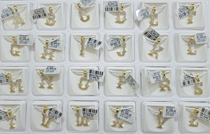 10k Gold Pendant Initial Charm Natural Diamond A - Z Alphabet 10K Yellow Gold REAL - Reva Jeweler