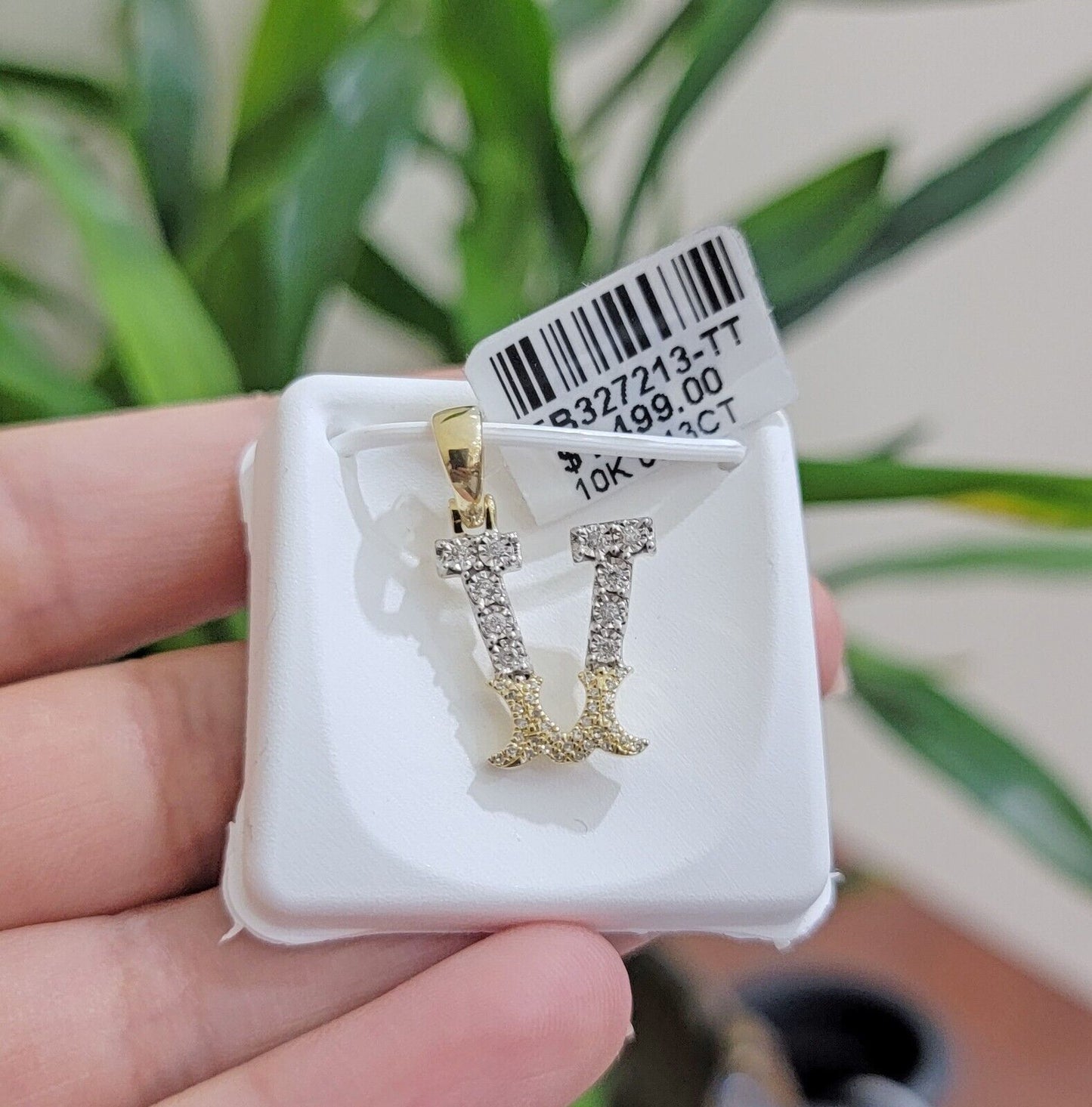 10k Gold Pendant Initial Charm Natural Diamond A - Z Alphabet 10K Yellow Gold REAL - Reva Jeweler