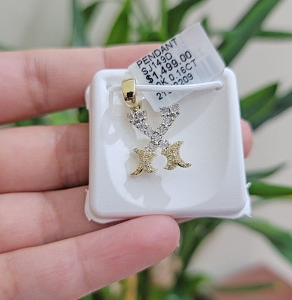 10k Gold Pendant Initial Charm Natural Diamond A - Z Alphabet 10K Yellow Gold REAL - Reva Jeweler