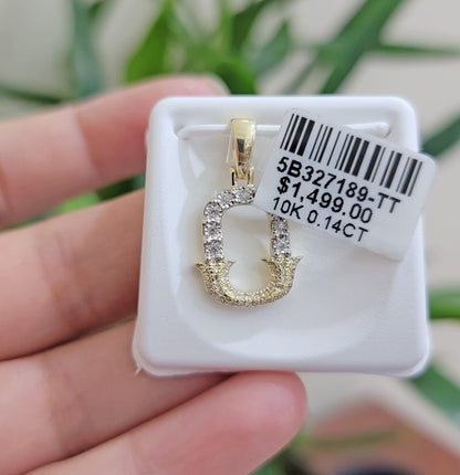 10k Gold Pendant Initial Charm Natural Diamond A - Z Alphabet 10K Yellow Gold REAL - Reva Jeweler