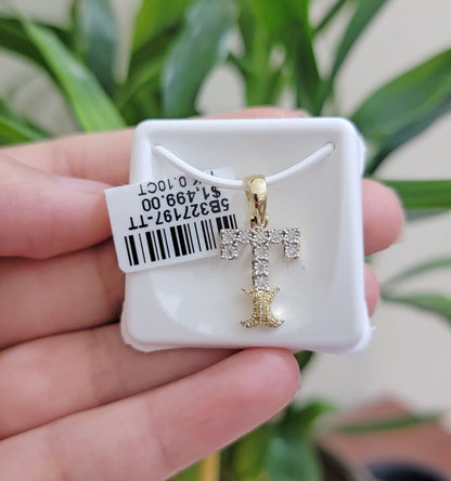 10k Gold Pendant Initial Charm Natural Diamond A - Z Alphabet 10K Yellow Gold REAL - Reva Jeweler