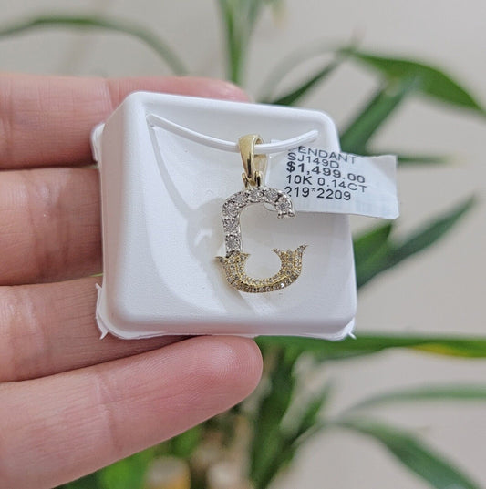 10k Gold Pendant Initial Charm Natural Diamond A - Z Alphabet 10K Yellow Gold REAL - Reva Jeweler