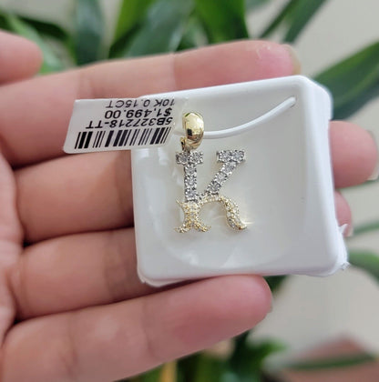 10k Gold Pendant Initial Charm Natural Diamond A - Z Alphabet 10K Yellow Gold REAL - Reva Jeweler