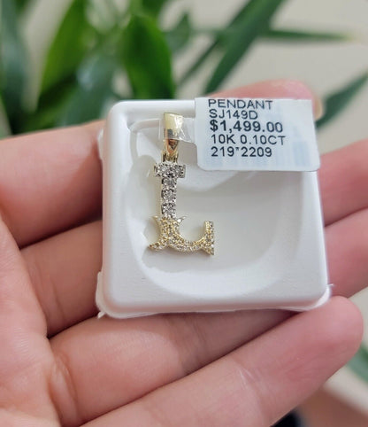 10k Gold Pendant Initial Charm Natural Diamond A - Z Alphabet 10K Yellow Gold REAL - Reva Jeweler
