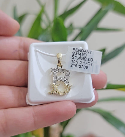 10k Gold Pendant Initial Charm Natural Diamond A - Z Alphabet 10K Yellow Gold REAL - Reva Jeweler