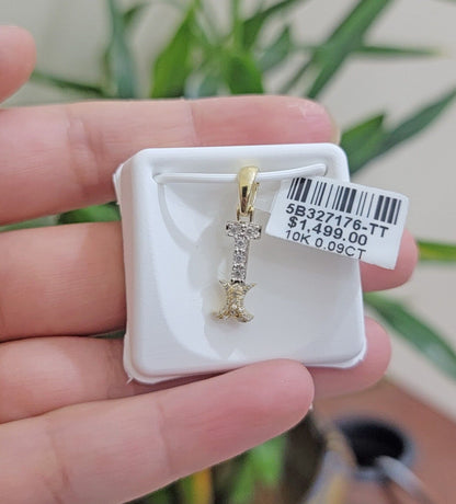 10k Gold Pendant Initial Charm Natural Diamond A - Z Alphabet 10K Yellow Gold REAL - Reva Jeweler