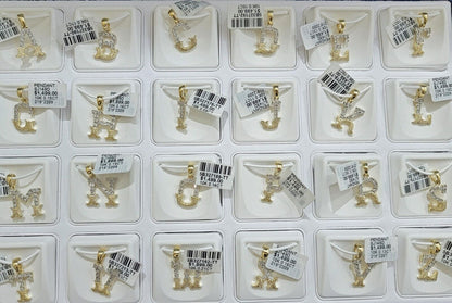 10k Gold Pendant Initial Charm Natural Diamond A - Z Alphabet 10K Yellow Gold REAL - Reva Jeweler