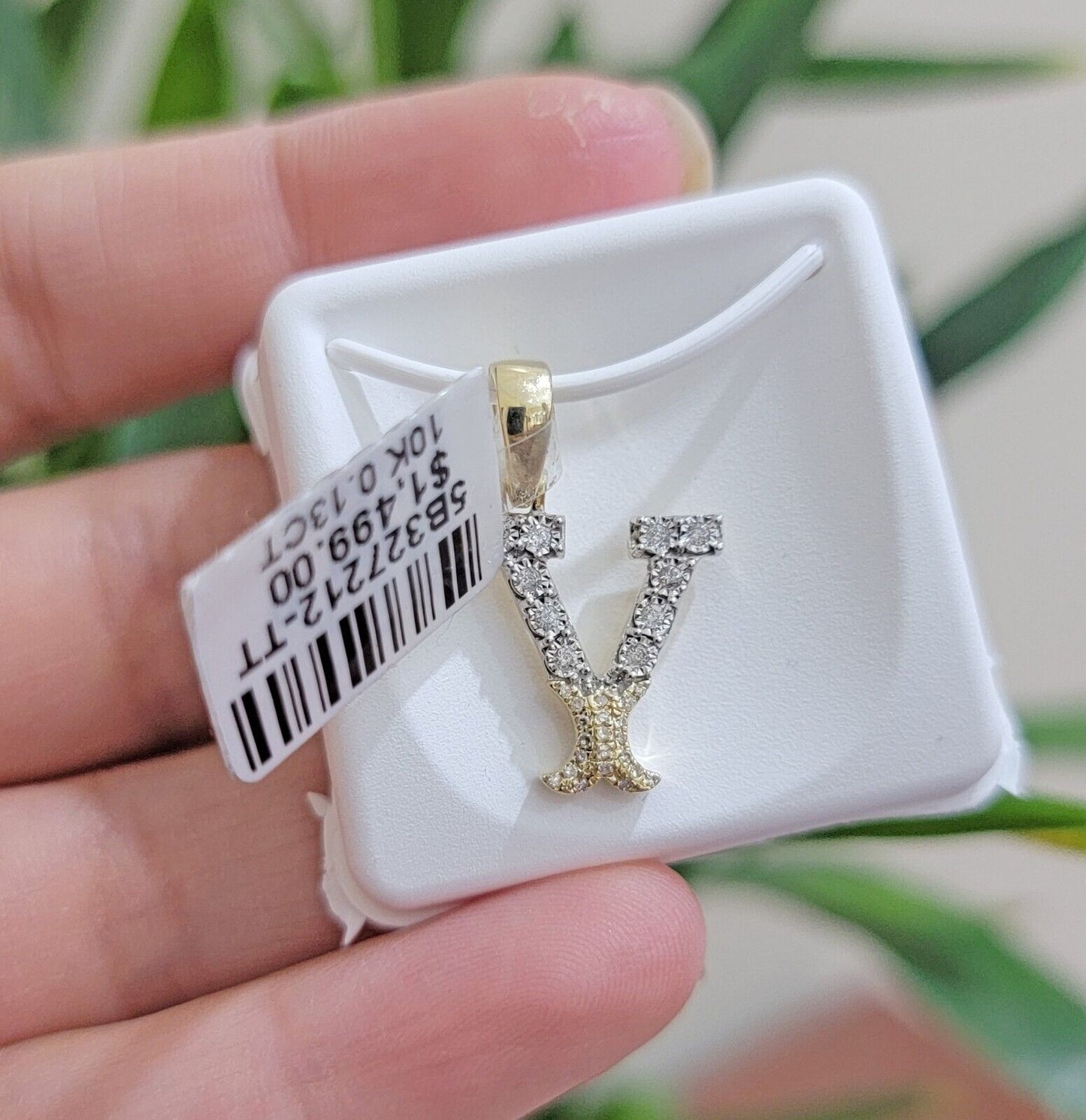 10k Gold Pendant Initial Charm Natural Diamond A - Z Alphabet 10K Yellow Gold REAL - Reva Jeweler