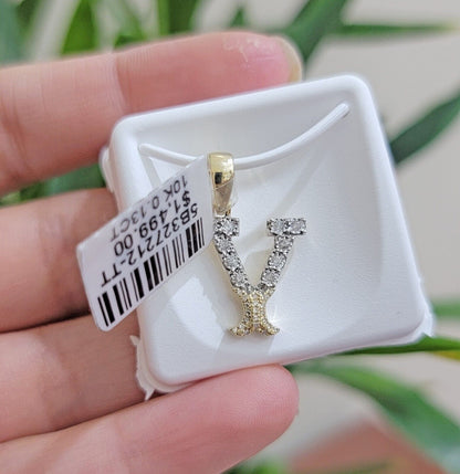 10k Gold Pendant Initial Charm Natural Diamond A - Z Alphabet 10K Yellow Gold REAL - Reva Jeweler