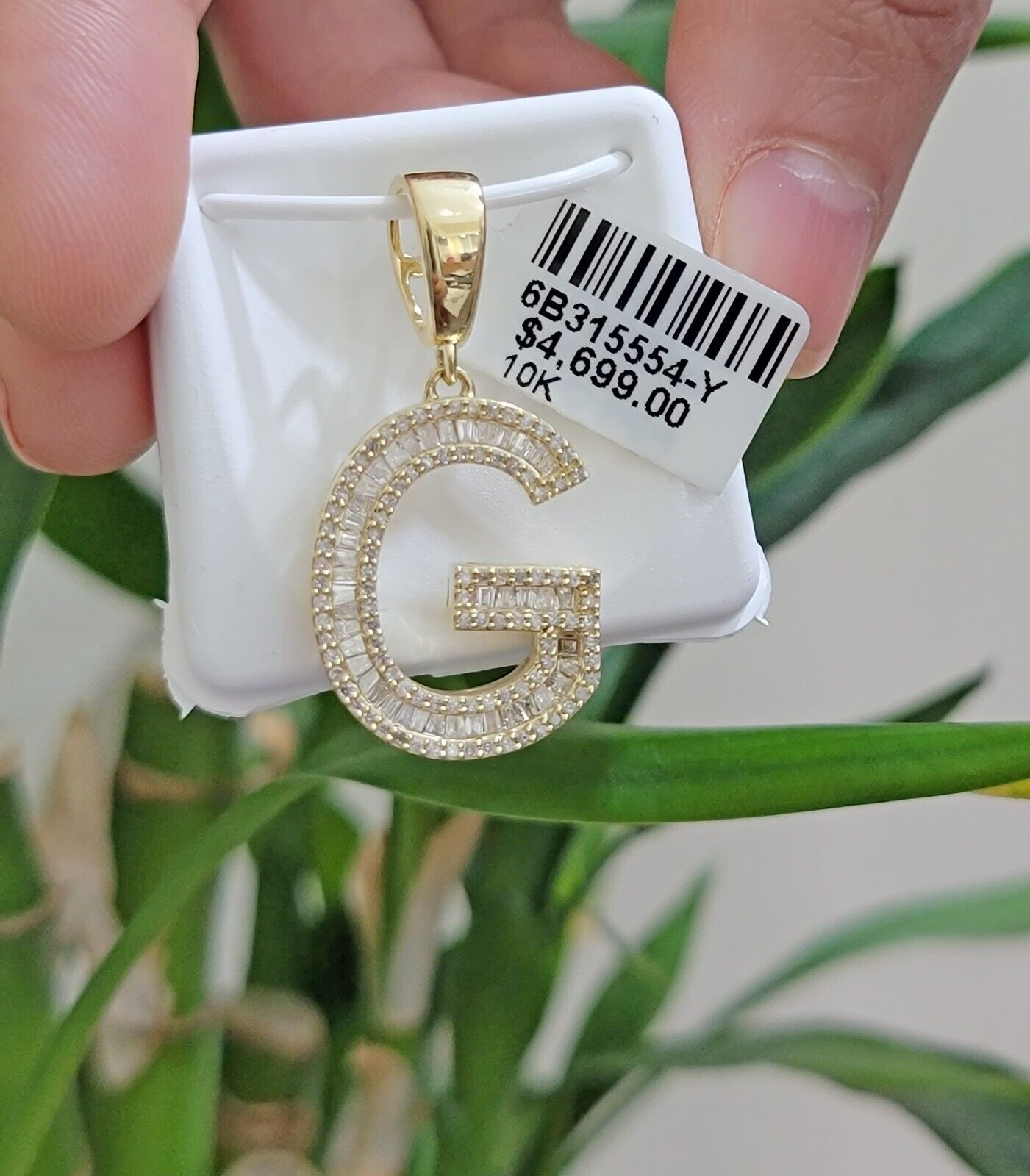 10k Gold Pendant Initial Charm Natural Diamond A - Z Alphabet Baguette & Round Dia - Reva Jeweler
