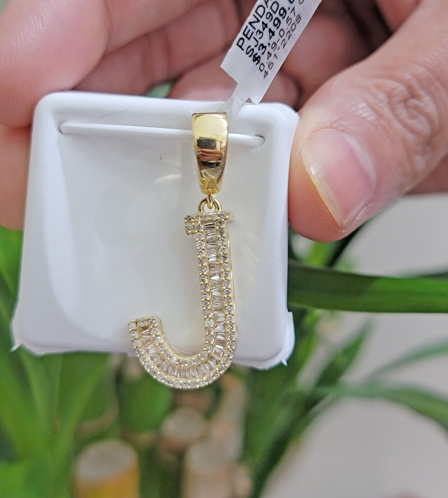 10k Gold Pendant Initial Charm Natural Diamond A - Z Alphabet Baguette & Round Dia - Reva Jeweler