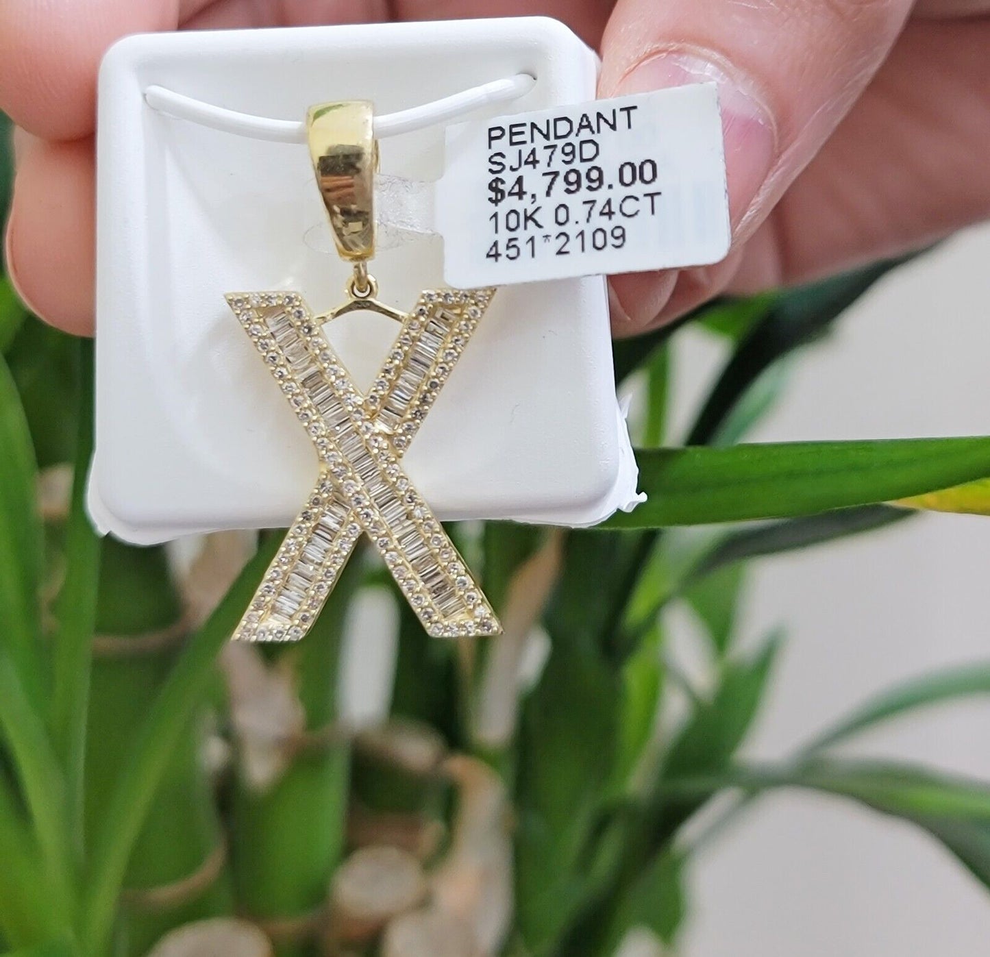 10k Gold Pendant Initial Charm Natural Diamond A - Z Alphabet Baguette & Round Dia - Reva Jeweler