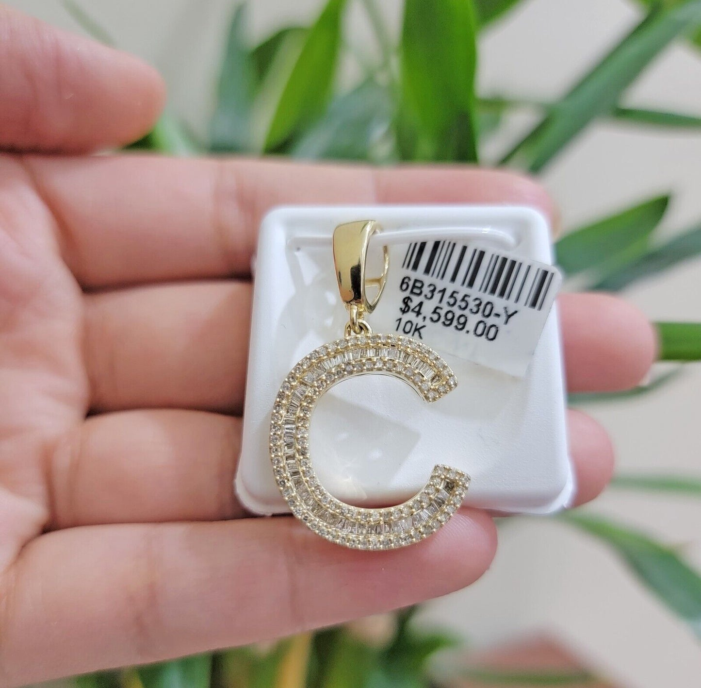 10k Gold Pendant Initial Charm Natural Diamond A - Z Alphabet Baguette & Round Dia - Reva Jeweler