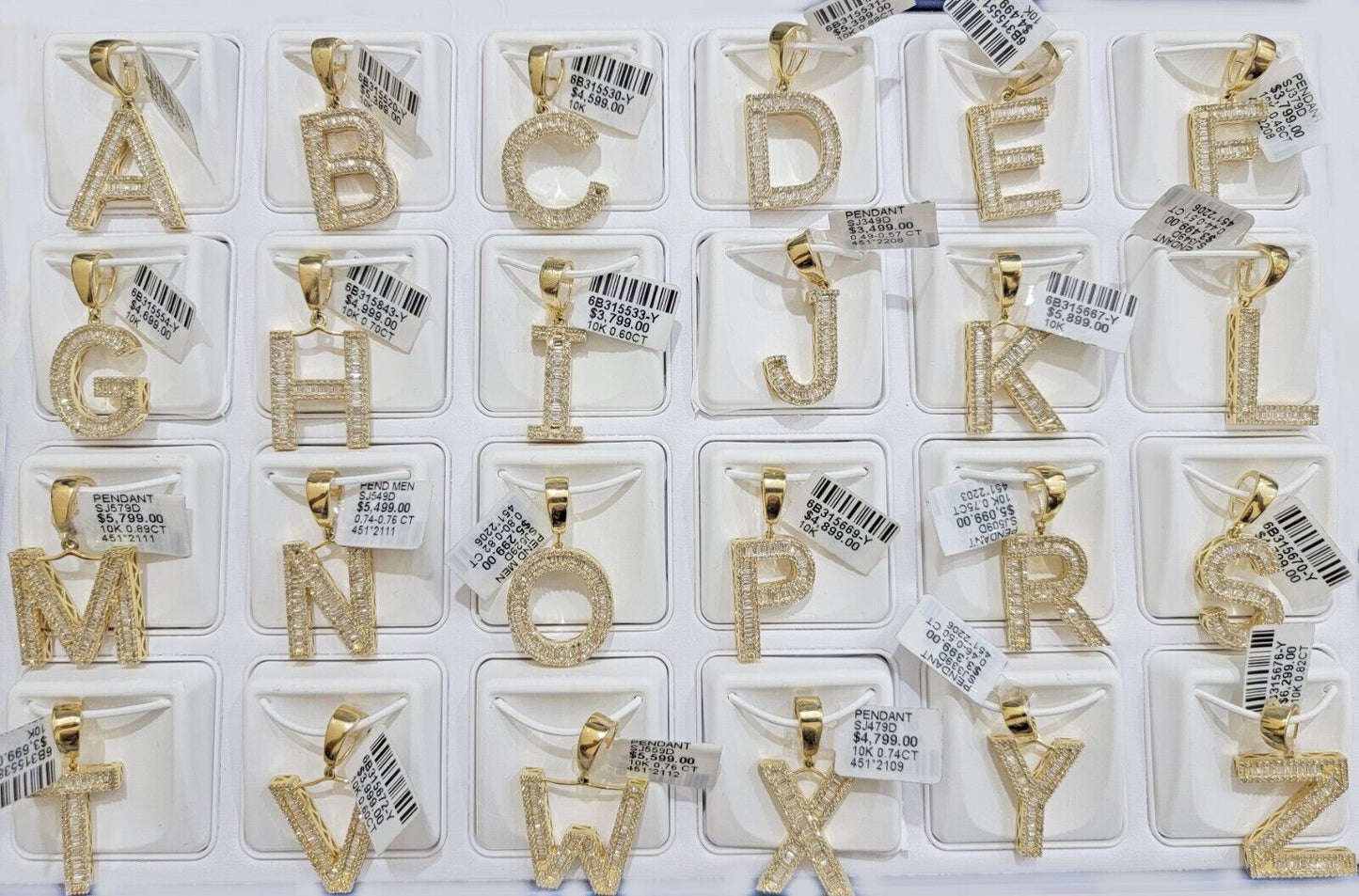 10k Gold Pendant Initial Charm Natural Diamond A - Z Alphabet Baguette & Round Dia - Reva Jeweler