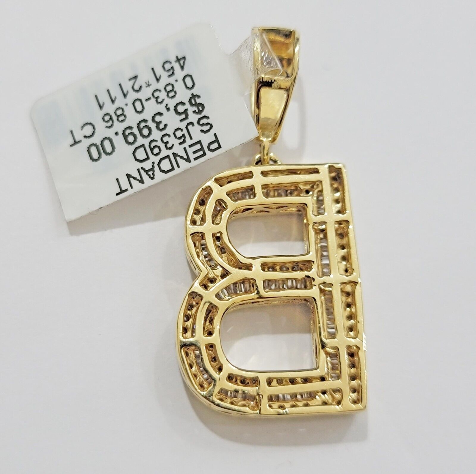 10k Gold Pendant Initial Charm Natural Diamond A - Z Alphabet Baguette & Round Dia - Reva Jeweler