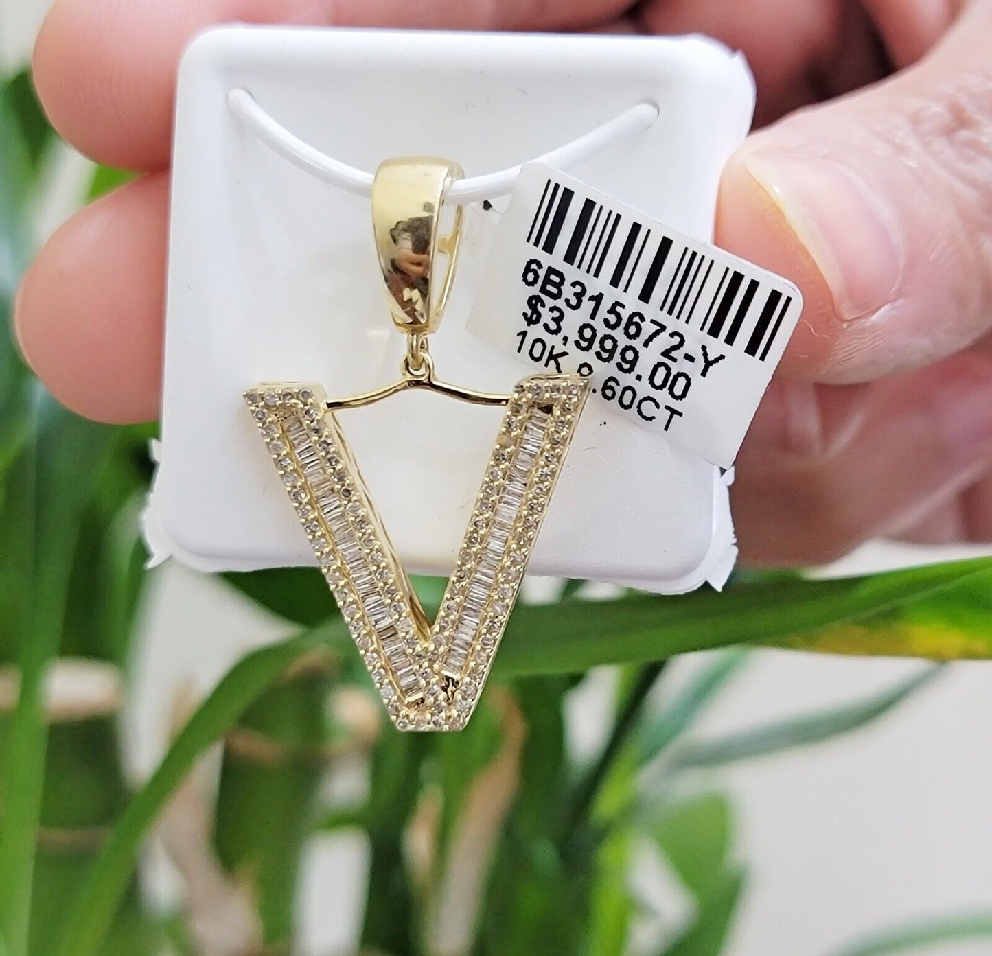 10k Gold Pendant Initial Charm Natural Diamond A - Z Alphabet Baguette & Round Dia - Reva Jeweler