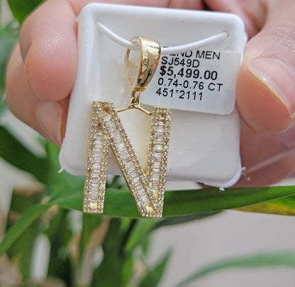 10k Gold Pendant Initial Charm Natural Diamond A - Z Alphabet Baguette & Round Dia - Reva Jeweler