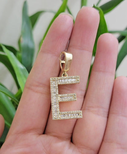 10k Gold Pendant Initial Charm Natural Diamond A - Z Alphabet Baguette & Round Dia - Reva Jeweler