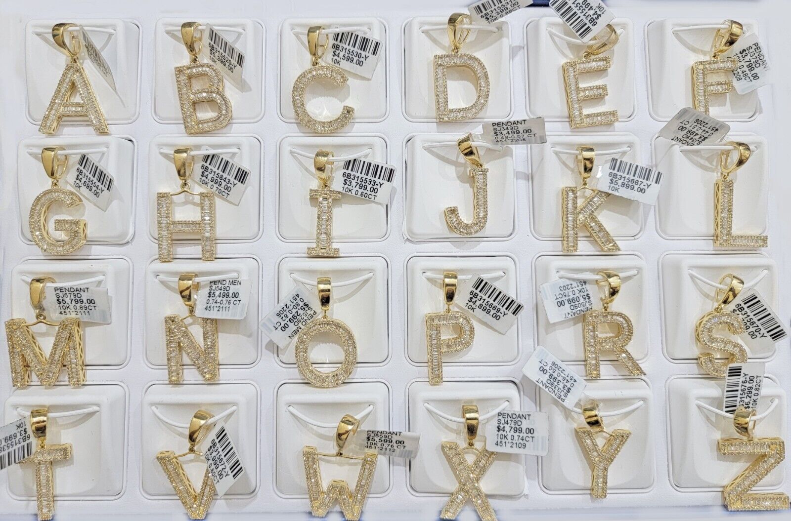 10k Gold Pendant Initial Charm Natural Diamond A - Z Alphabet Baguette & Round Dia - Reva Jeweler