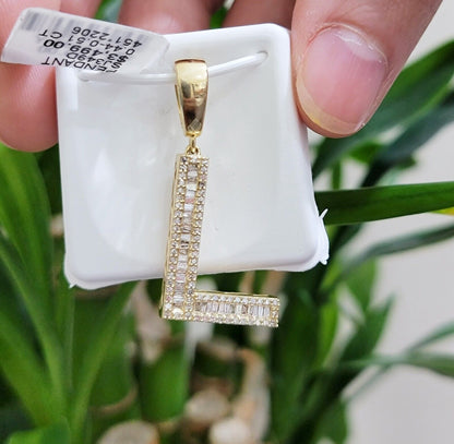 10k Gold Pendant Initial Charm Natural Diamond A - Z Alphabet Baguette & Round Dia - Reva Jeweler