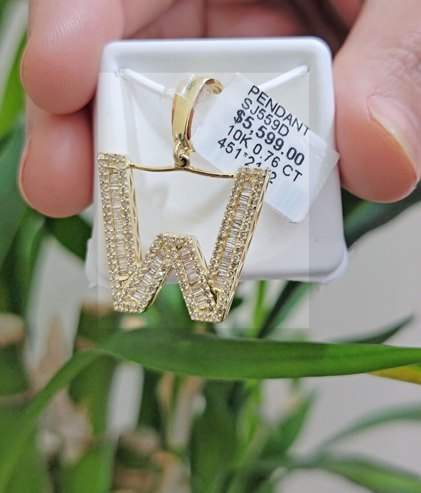 10k Gold Pendant Initial Charm Natural Diamond A - Z Alphabet Baguette & Round Dia - Reva Jeweler