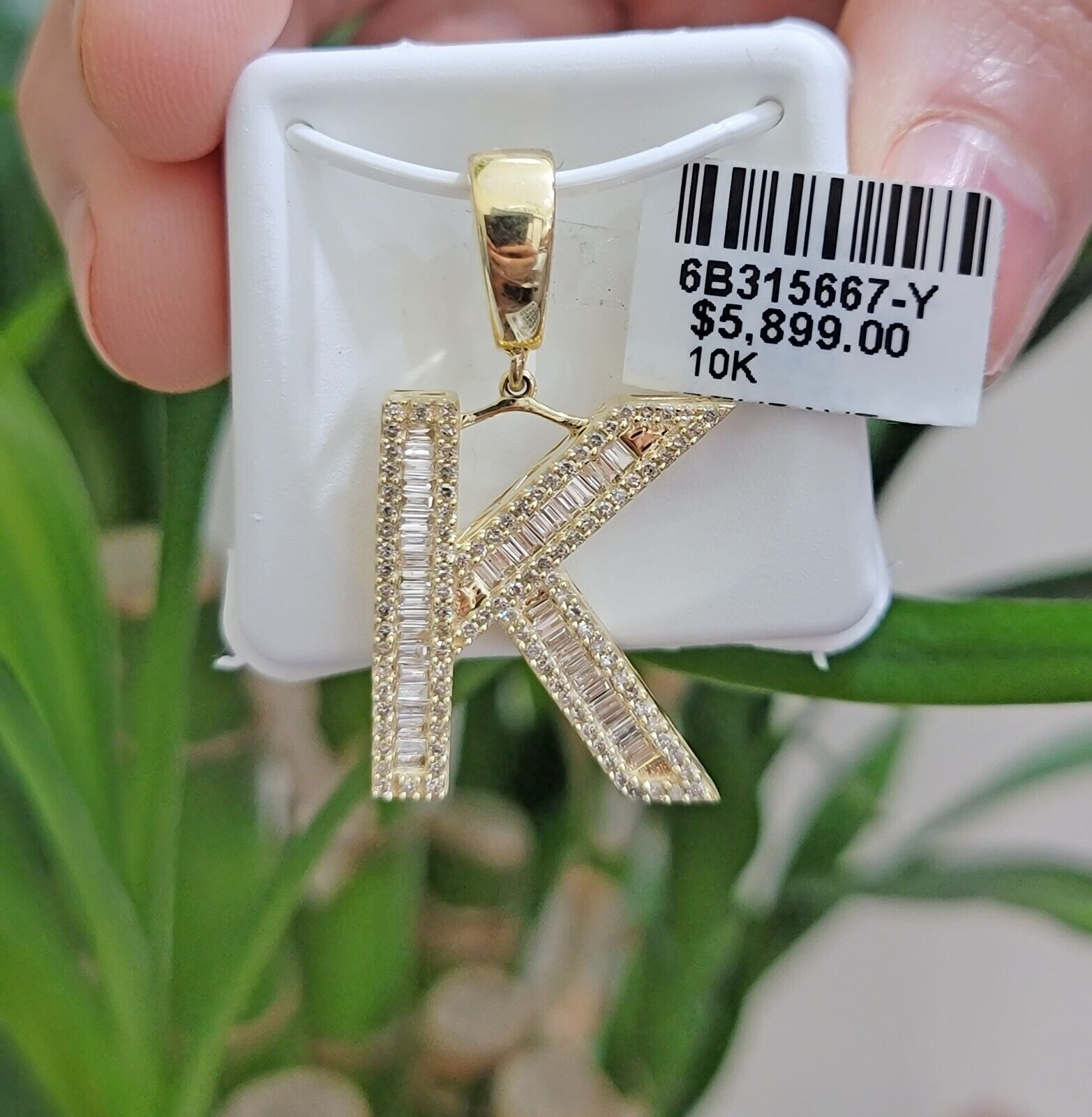 10k Gold Pendant Initial Charm Natural Diamond A - Z Alphabet Baguette & Round Dia - Reva Jeweler