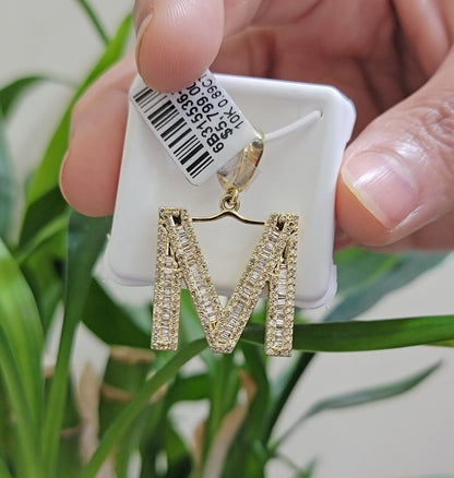 10k Gold Pendant Initial Charm Natural Diamond A - Z Alphabet Baguette & Round Dia - Reva Jeweler