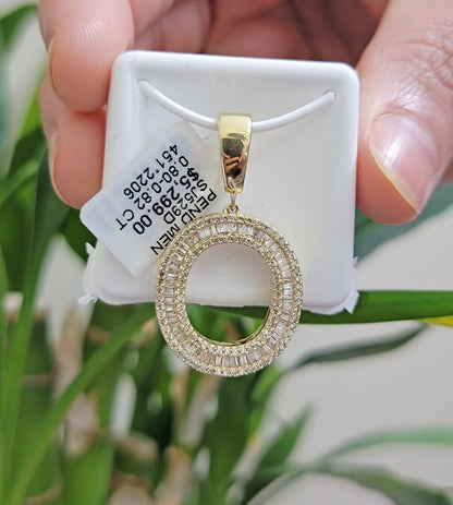 10k Gold Pendant Initial Charm Natural Diamond A - Z Alphabet Baguette & Round Dia - Reva Jeweler