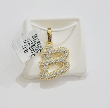 10k Gold Pendant Natural Diamond Initial Charm A - Z Alphabet 10K Yellow Gold REAL - Reva Jeweler