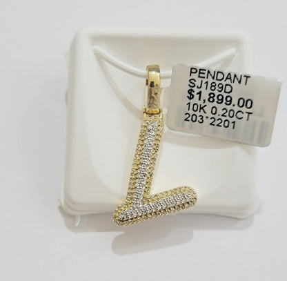 10k Gold Pendant Natural Diamond Initial Charm A - Z Alphabet 10K Yellow Gold REAL - Reva Jeweler