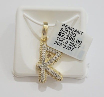 10k Gold Pendant Natural Diamond Initial Charm A - Z Alphabet 10K Yellow Gold REAL - Reva Jeweler