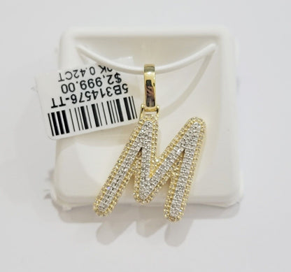 10k Gold Pendant Natural Diamond Initial Charm A - Z Alphabet 10K Yellow Gold REAL - Reva Jeweler