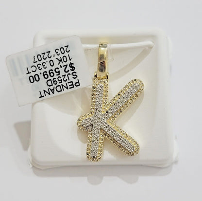 10k Gold Pendant Natural Diamond Initial Charm A - Z Alphabet 10K Yellow Gold REAL - Reva Jeweler