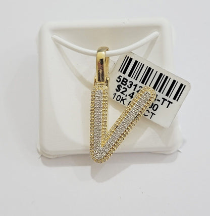 10k Gold Pendant Natural Diamond Initial Charm A - Z Alphabet 10K Yellow Gold REAL - Reva Jeweler