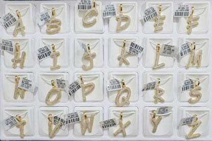 10k Gold Pendant Natural Diamond Initial Charm A - Z Alphabet 10K Yellow Gold REAL - Reva Jeweler