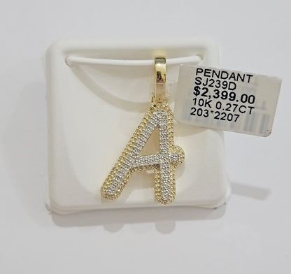 10k Gold Pendant Natural Diamond Initial Charm A - Z Alphabet 10K Yellow Gold REAL - Reva Jeweler