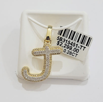 10k Gold Pendant Natural Diamond Initial Charm A - Z Alphabet 10K Yellow Gold REAL - Reva Jeweler
