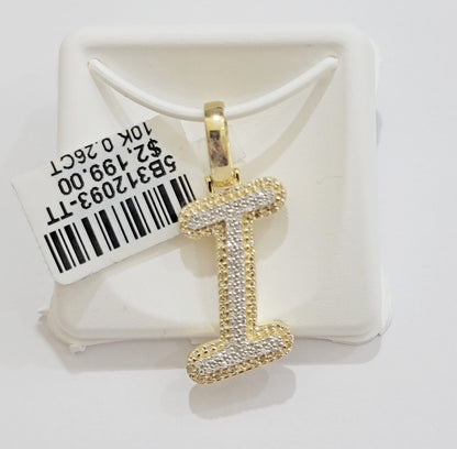 10k Gold Pendant Natural Diamond Initial Charm A - Z Alphabet 10K Yellow Gold REAL - Reva Jeweler