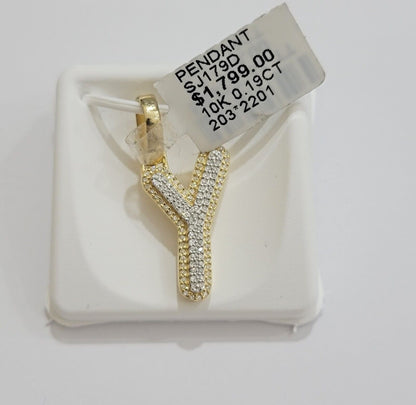 10k Gold Pendant Natural Diamond Initial Charm A - Z Alphabet 10K Yellow Gold REAL - Reva Jeweler