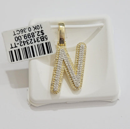 10k Gold Pendant Natural Diamond Initial Charm A - Z Alphabet 10K Yellow Gold REAL - Reva Jeweler