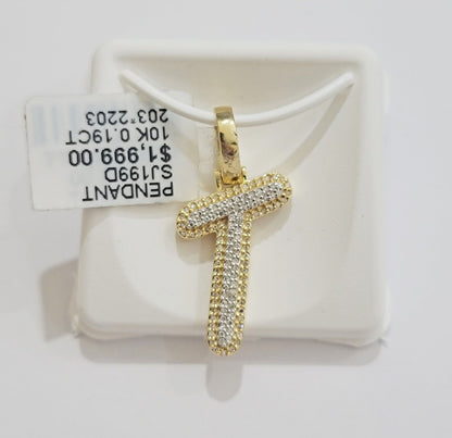 10k Gold Pendant Natural Diamond Initial Charm A - Z Alphabet 10K Yellow Gold REAL - Reva Jeweler