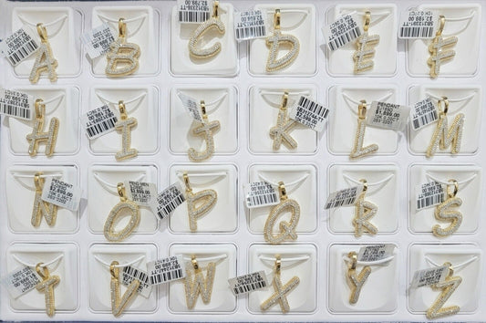 10k Gold Pendant Natural Diamond Initial Charm A - Z Alphabet 10K Yellow Gold REAL - Reva Jeweler