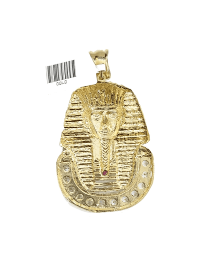 10k Gold Pharaoh Head Charm Rope Chain Necklace 8mm 22'' Set & Pendant 10kt REAL - Reva Jeweler